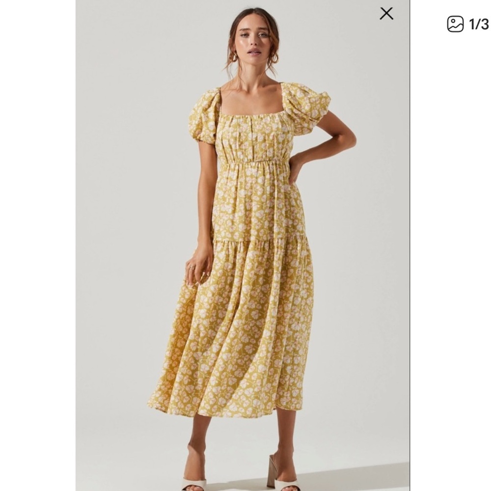 Astr Yellow Floral Midi Dress